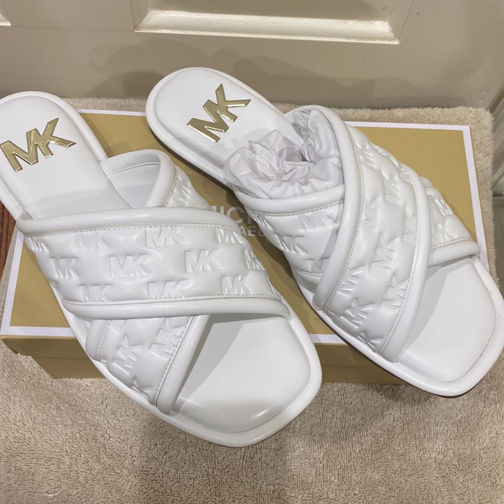 Michael Kors white slides